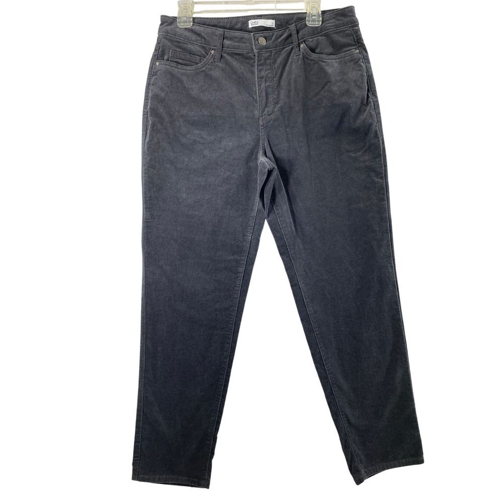 Croft Barrow Corduroy Pants Women Size 12 Dark Gray Straight Leg Pockets Stretch